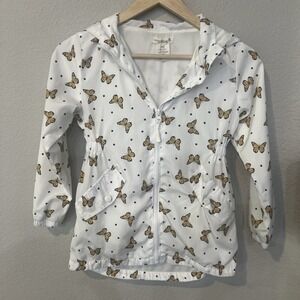 Sweet Stories Girls WHITE Butterfly/Polka Dot Hooded Jacket SMALL 7/8